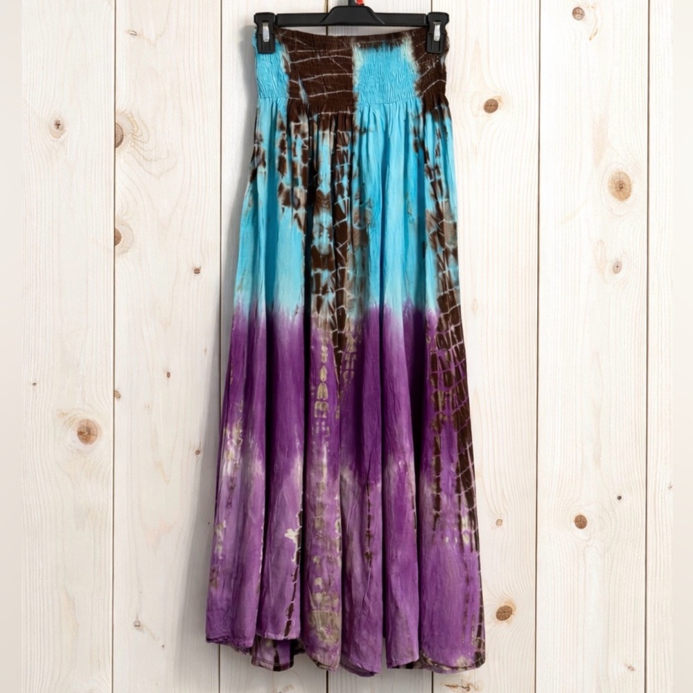 Wevez Rayon Tie Dye Long Skirt in Turquoise~Vibrant Purple~Brown~OS Regular~NWT - Picture 8 of 16